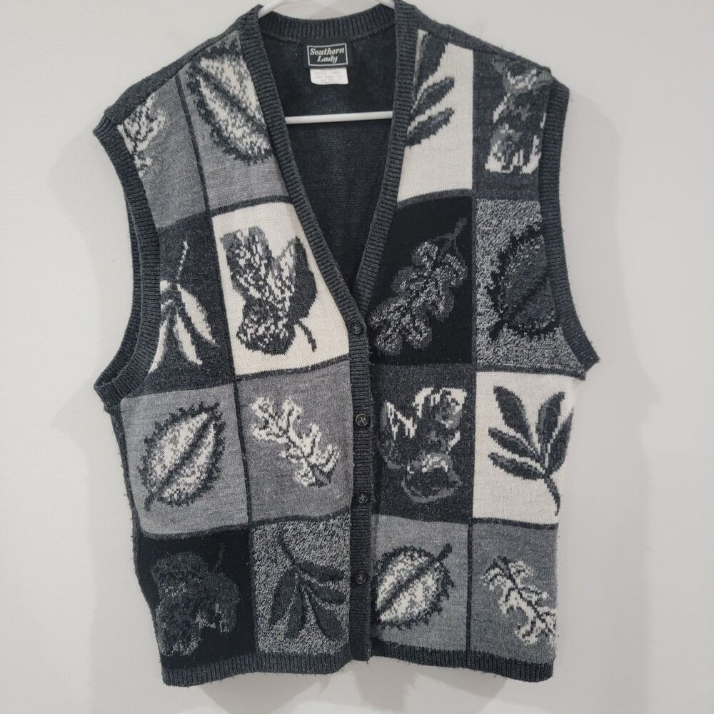 Vintage Southern‎ Lady Womens Sweater Vest Cardigan Size XL Fall Leaves Autumn